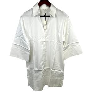 BR Women's Size XS Petite Swing White Poplin Shirt Kimono-Sleeve Split-Neck